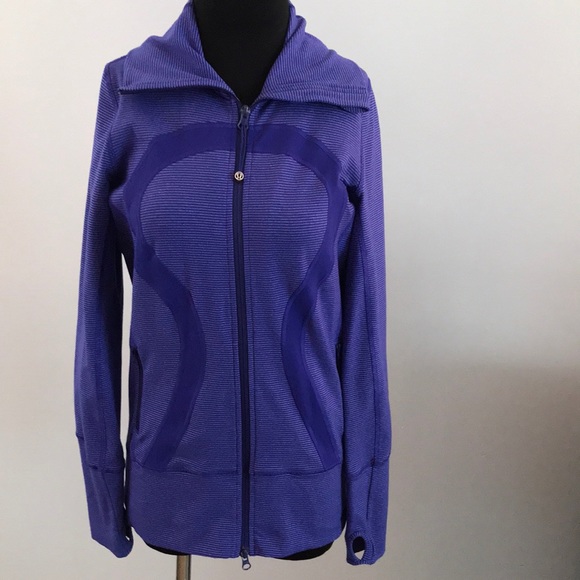 lululemon athletica Jackets & Blazers - $138 Lululemon In Stride Zip Up jacket Size 6 Rare Color purple blue striped